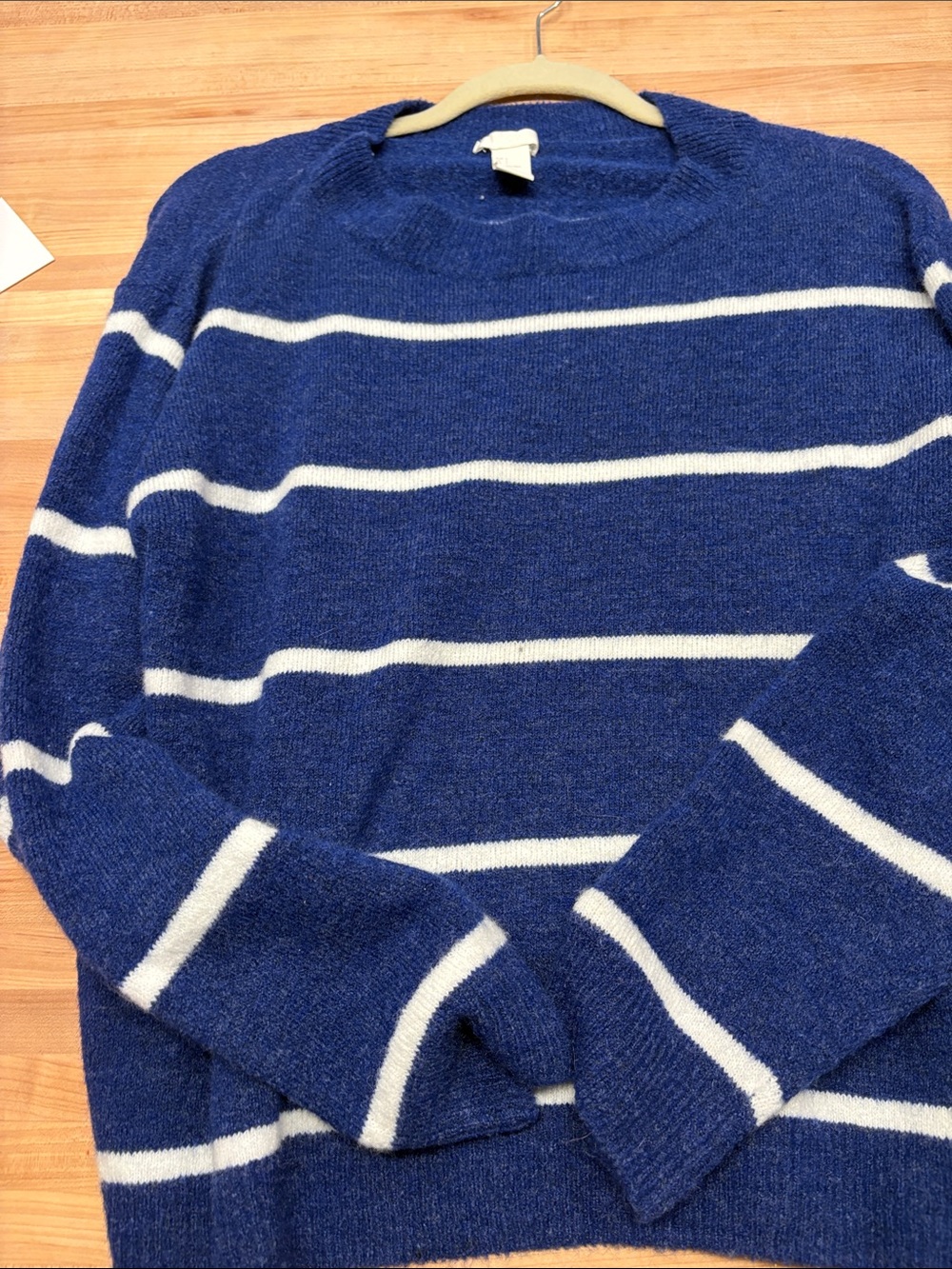 H&M Blue and White Striped Crewneck Sweater